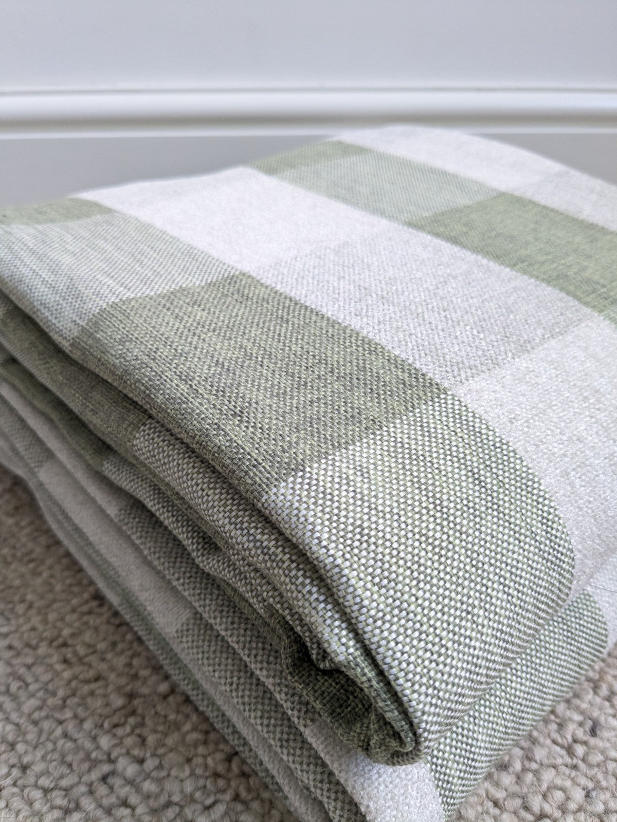 Dunelm Curtains W117 x W183 cm Green Check Jumbo Gingham Chenille Eyelet