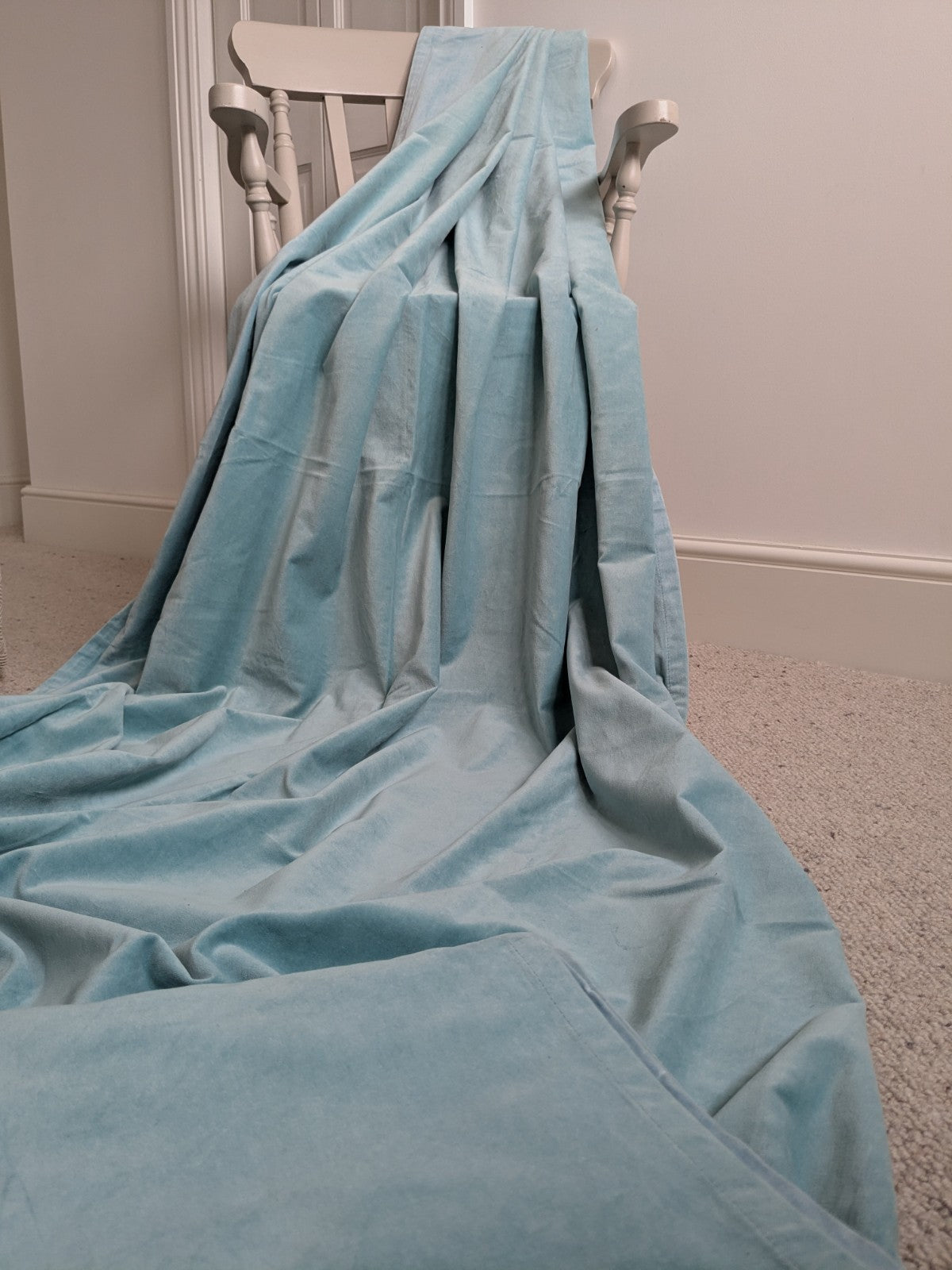 IKEA Sanela Cotton Velvet Long Turquoise Eyelet Curtains W140 x L214 cm