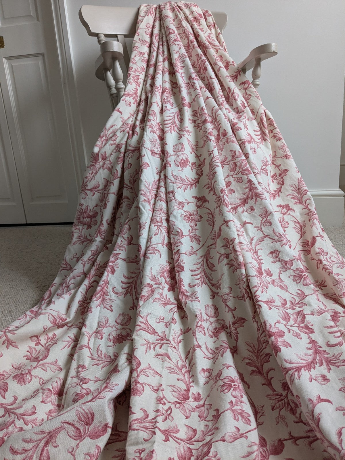 Laura Ashley Curtains W88 x D88in Red Scroll Off-white Lined Pencil Pleat