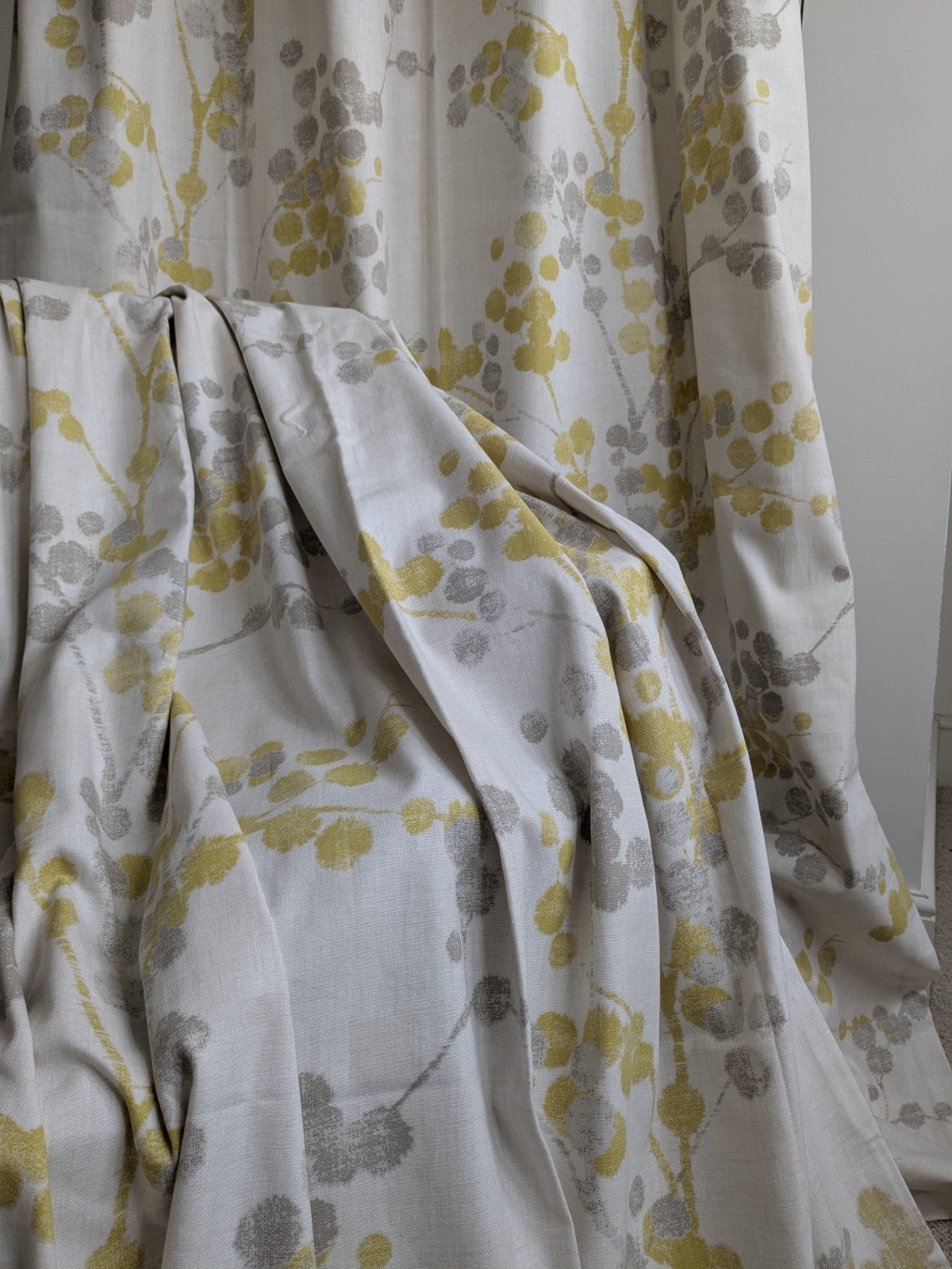 Next Long Cotton Eyelet Curtains 135x229 cm W53xD90in Lined Yellow Floral Beige