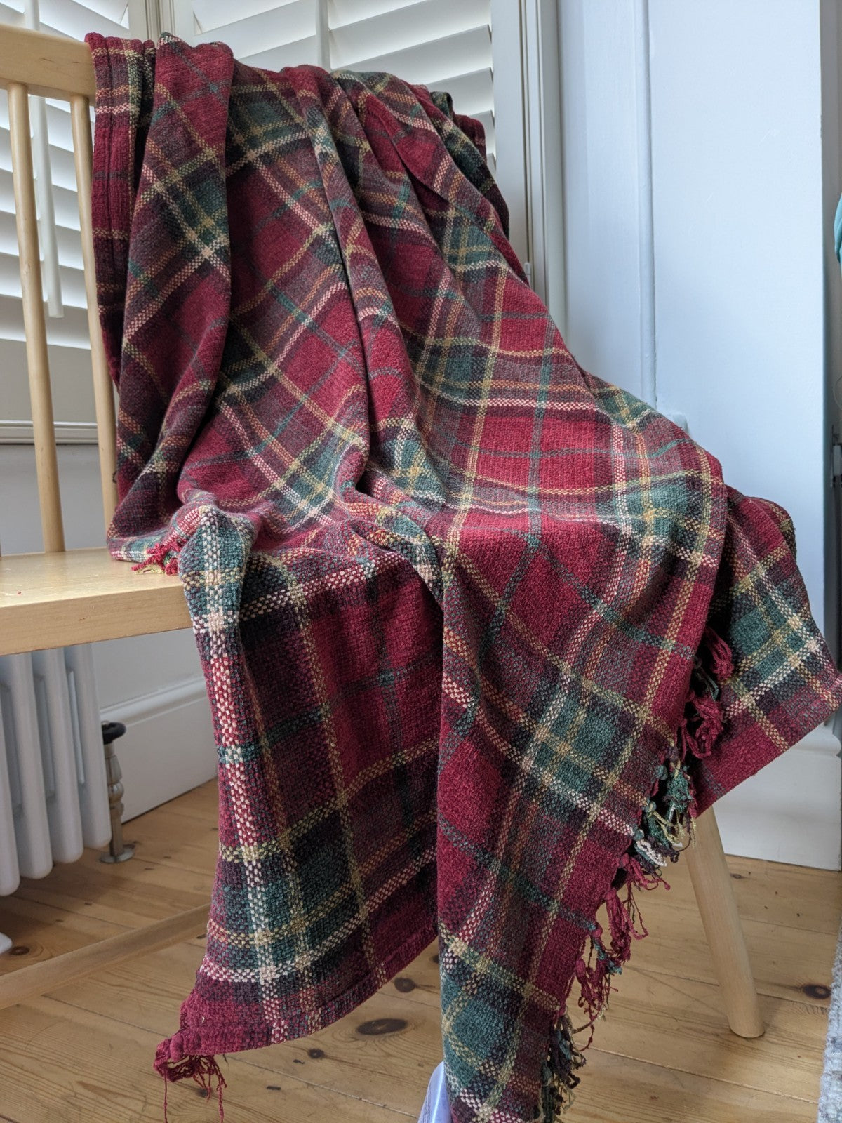 Laura Ashley Blanket 200 x 150cm Chenille Red Plaid Tartan Throw