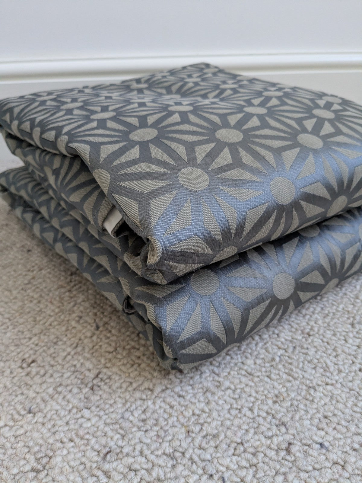 John Lewis Lined Eyelet Curtains Grey Geometric Heavy Long W220 x L220cm READ DE