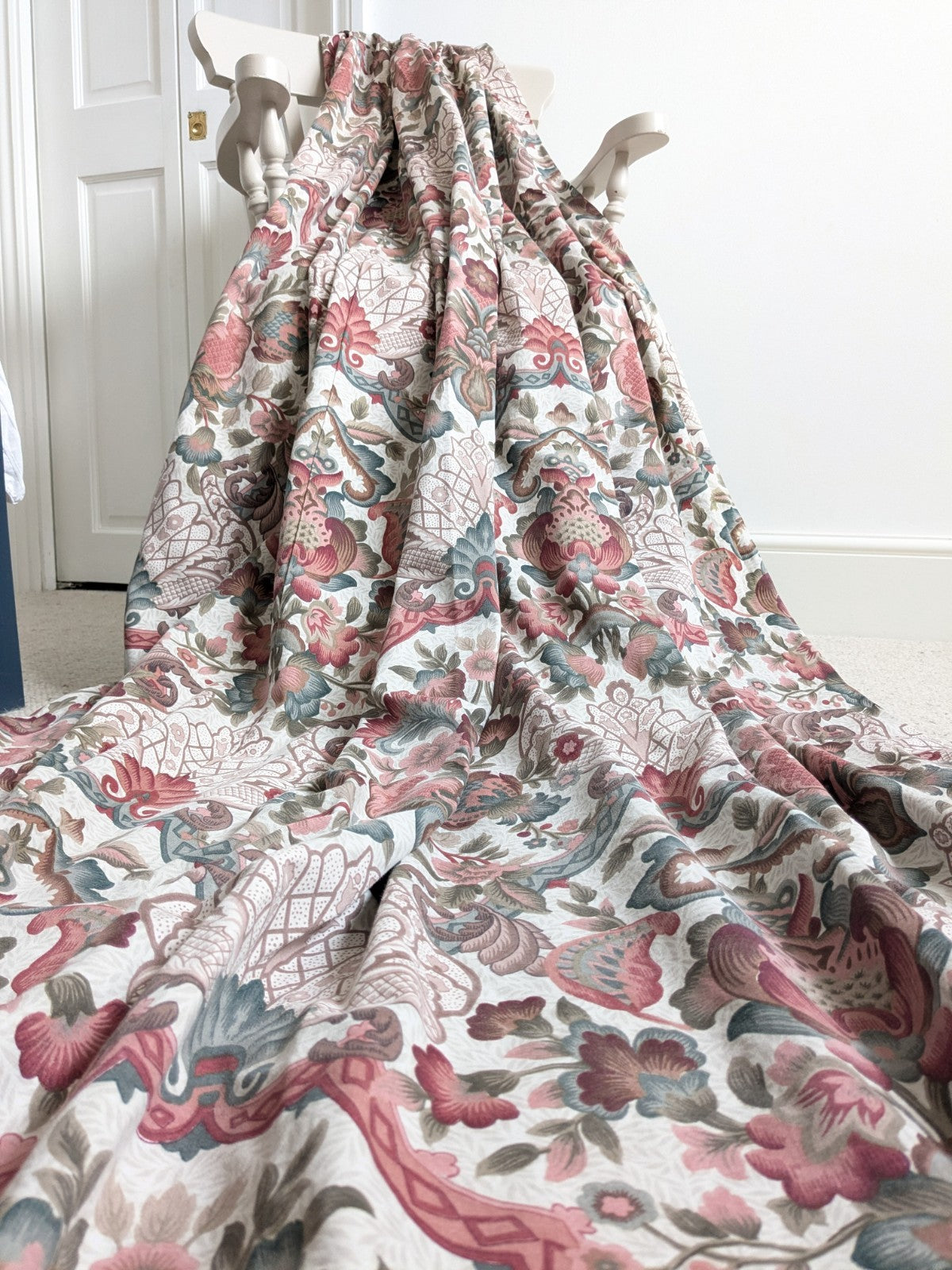 Vintage Jacobean Style Curtains W164 x L220 cm Floral Lined Pink Long READ DESC.