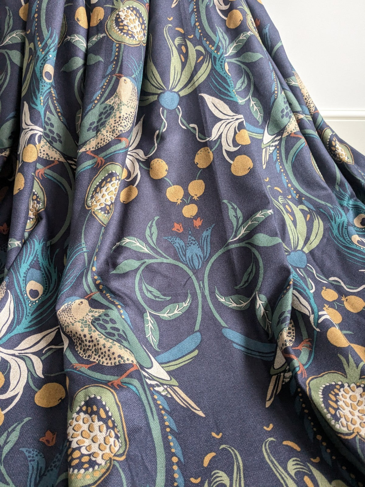 Dunelm Curtains W228 x L182 cm Havisham Navy Blue Fully Lined Eyelet Bird Print