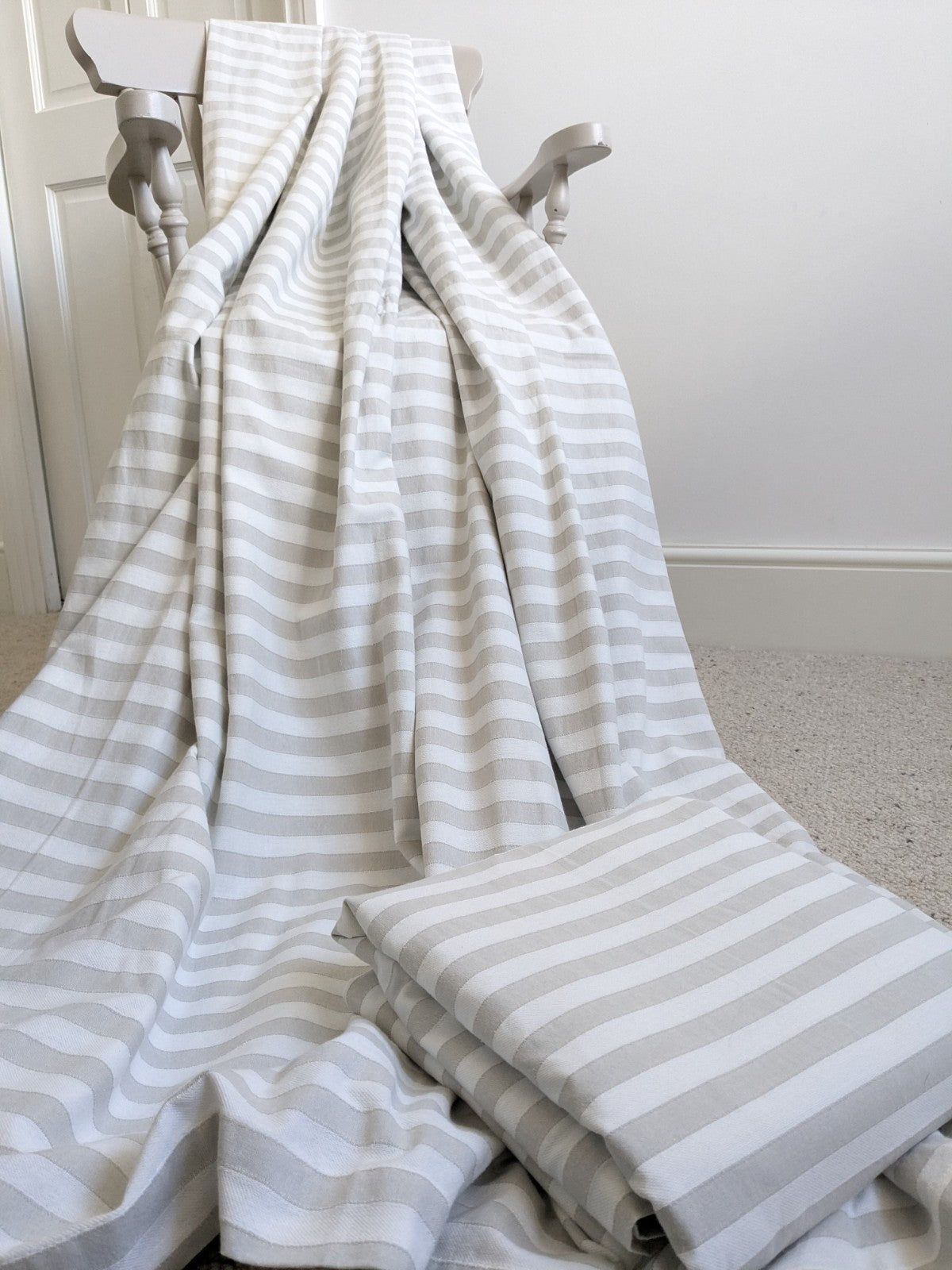 Laura Ashley Curtains W168 x L183 cm Beige Striped Blackout Lining Eyelet