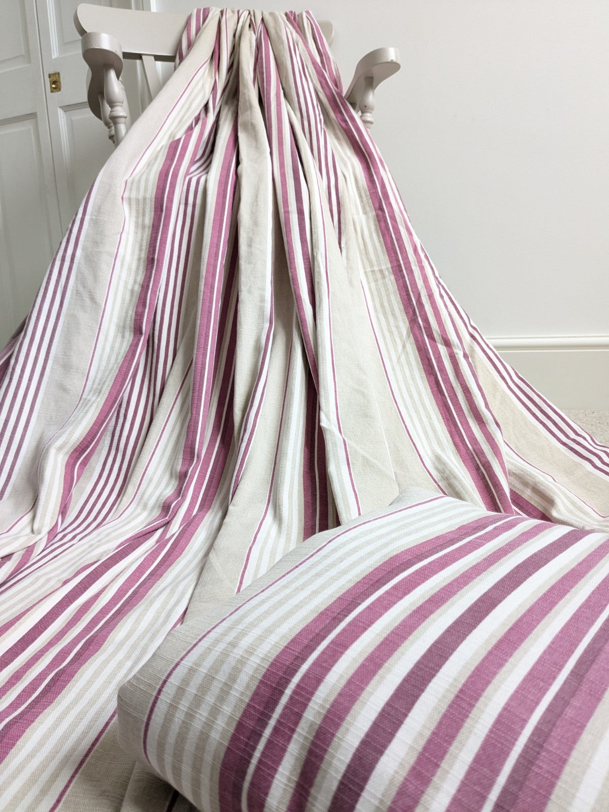 Laura Ashley Curtains W86 x L75 in Beige Pink Striped Lined Pencil Pleat READ D.