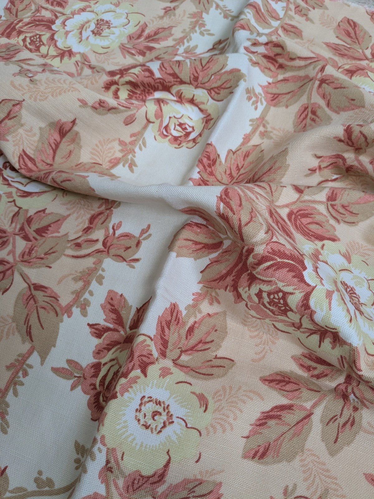 Laura Ashley Fabric Linen Cotton Remnant 1994 Pink Cream Floral 53 x 35 in