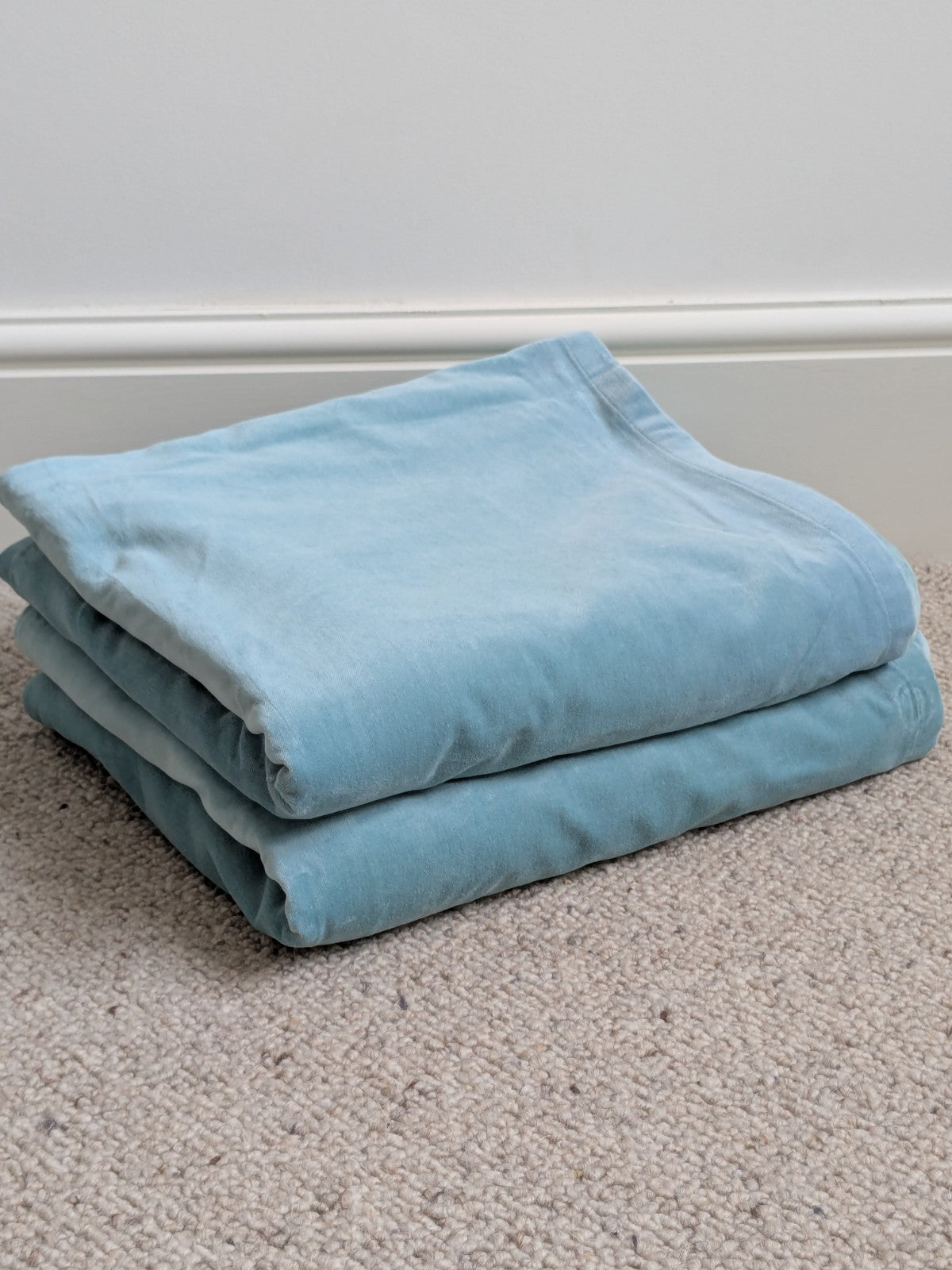 IKEA Sanela Cotton Velvet Long Turquoise Eyelet Curtains W140 x L214 cm