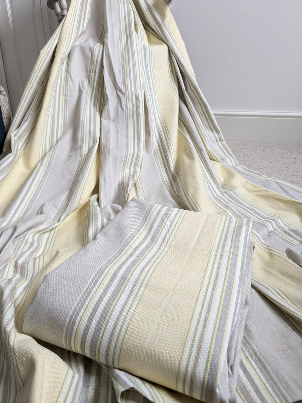 Laura Ashley Yellow Beige Striped Curtains 90 x 90 in Large Long Cotton Heavy