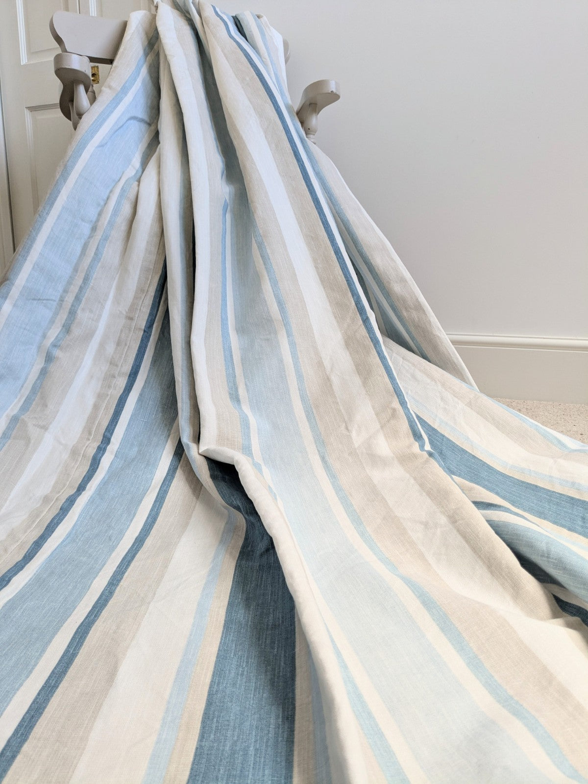 Laura Ashley Stripe Blue Curtains Pinch Pleat W102 x D206cm Fleece Lined