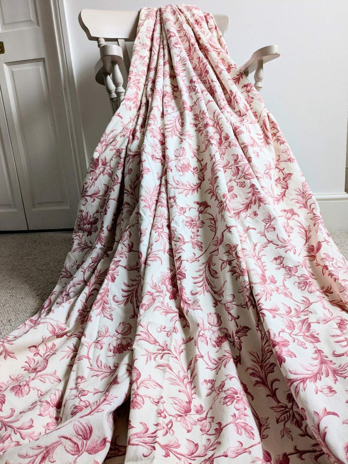 Laura Ashley Curtains W88 x D88in Red Scroll Off-white Lined Pencil Pleat