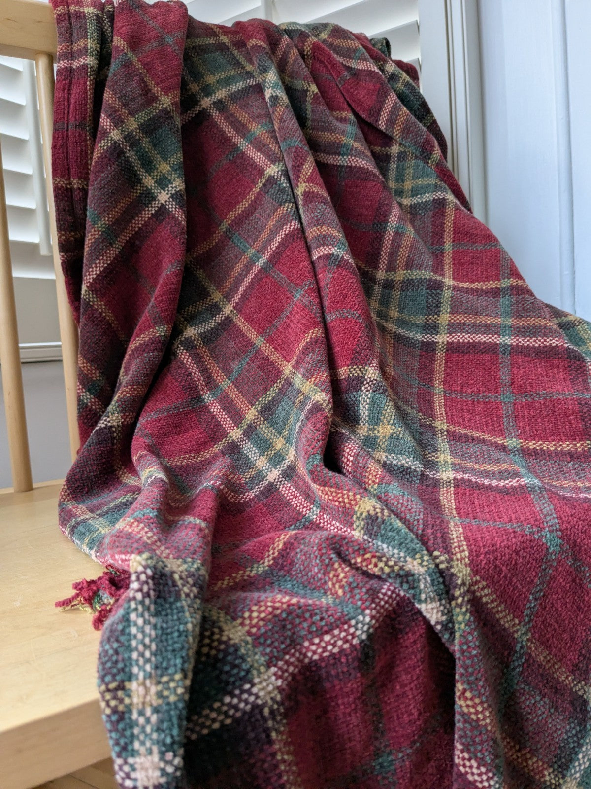 Laura Ashley Blanket 200 x 150cm Chenille Red Plaid Tartan Throw 