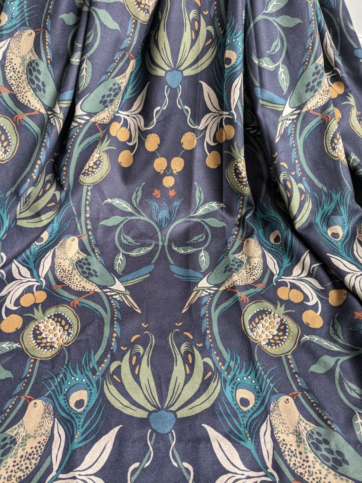 Dunelm Curtains W228 x L182 cm Havisham Navy Blue Fully Lined Eyelet Bird Print