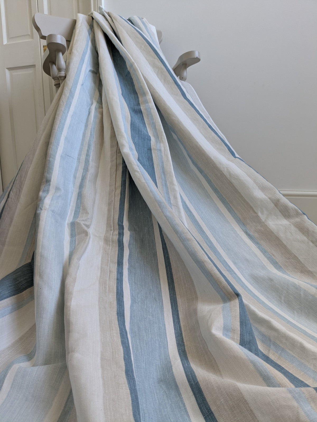 Laura Ashley Stripe Blue Curtains Pinch Pleat W102 x D206cm Fleece Lined