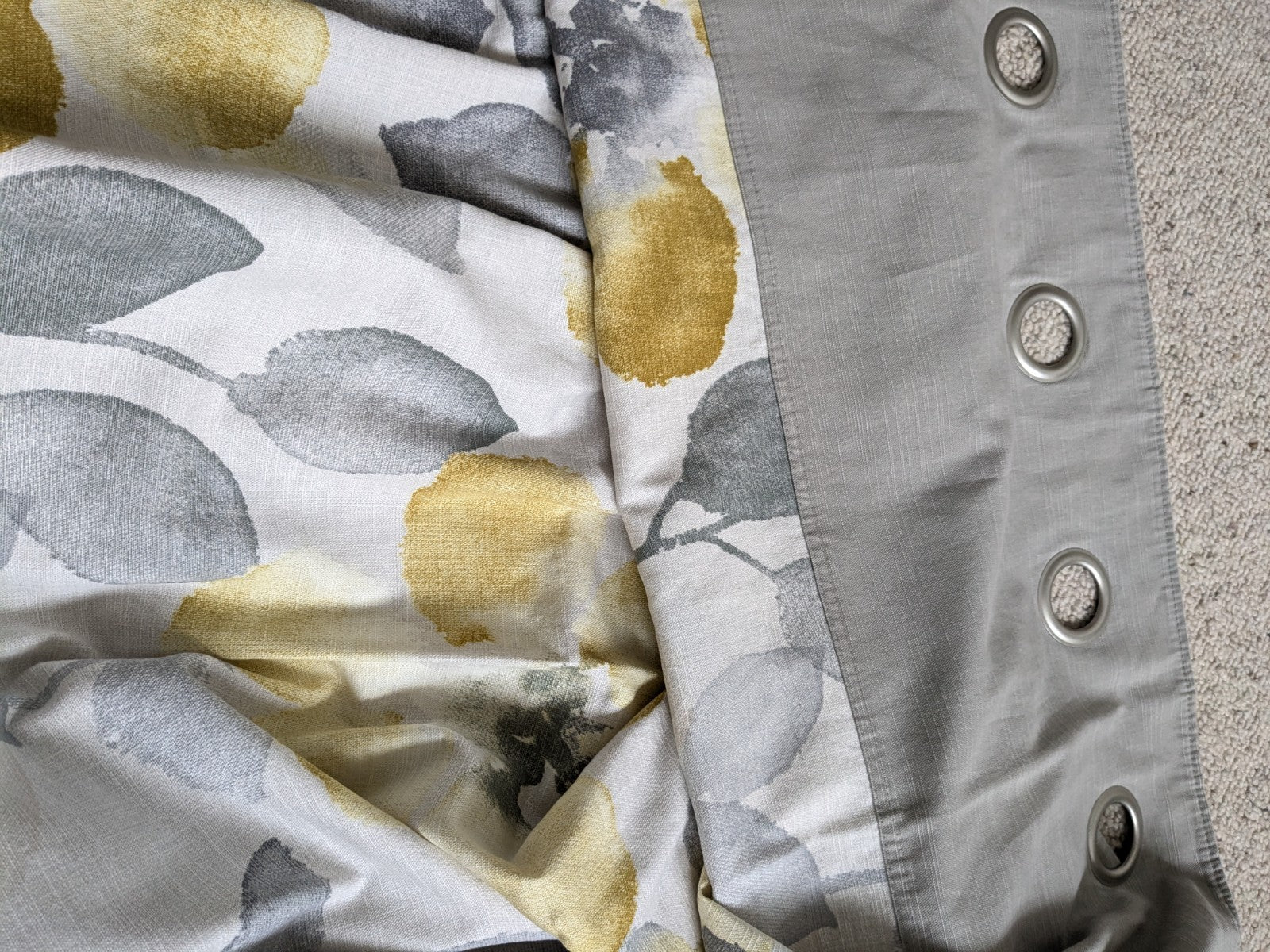 Next Long Cotton Eyelet Curtains 168 x 183 cm W66xD72in Lined Yellow Floral Grey