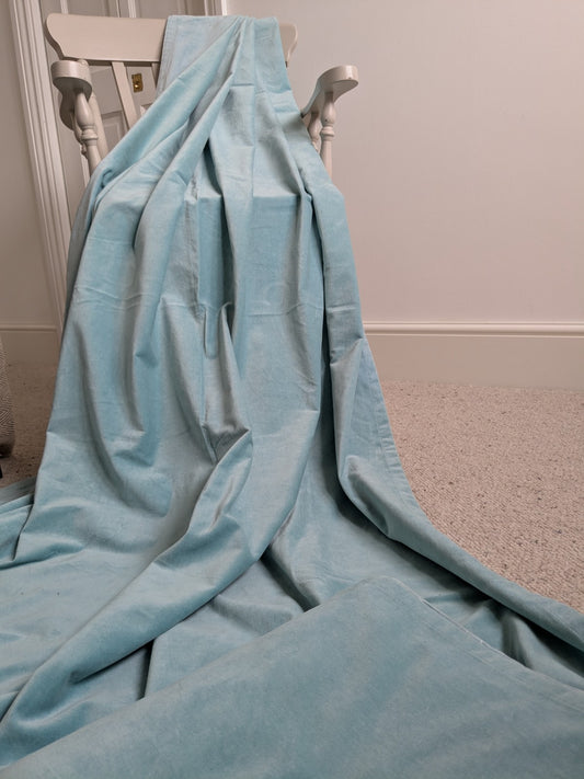 IKEA Sanela Cotton Velvet Long Turquoise Eyelet Curtains W140 x L214 cm