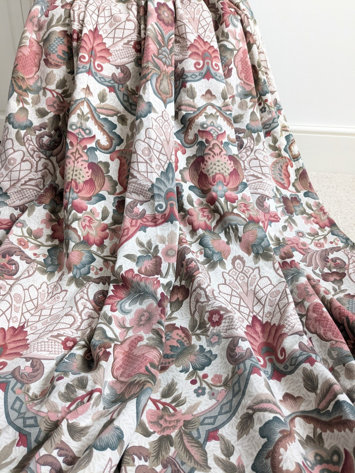 Vintage Jacobean Style Curtains W164 x L220 cm Floral Lined Pink Long READ DESC.