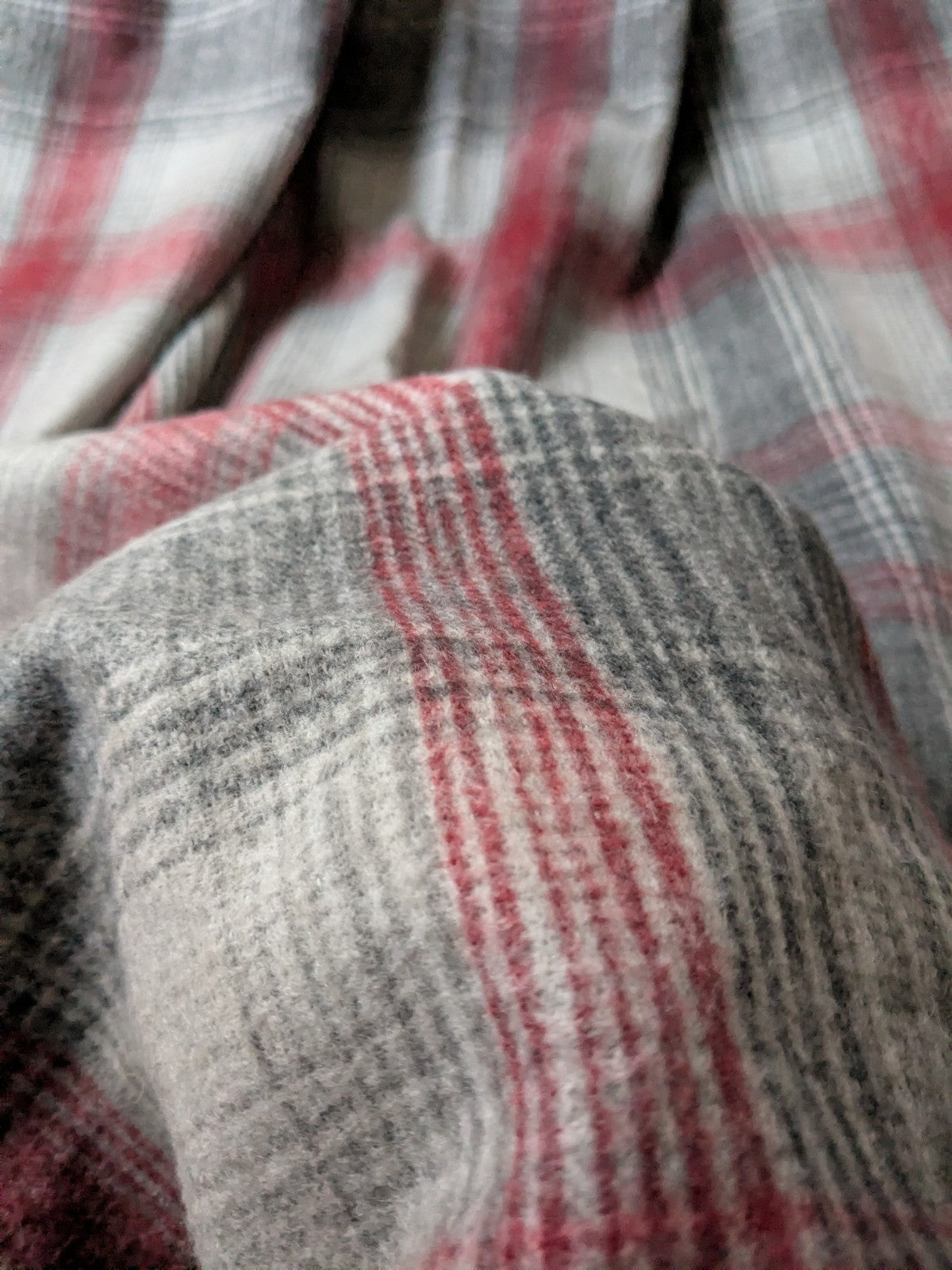 Next Curtains W168 x L229 cm Grey Red Tartan Check Eyelet Long Heavy Faux Wool