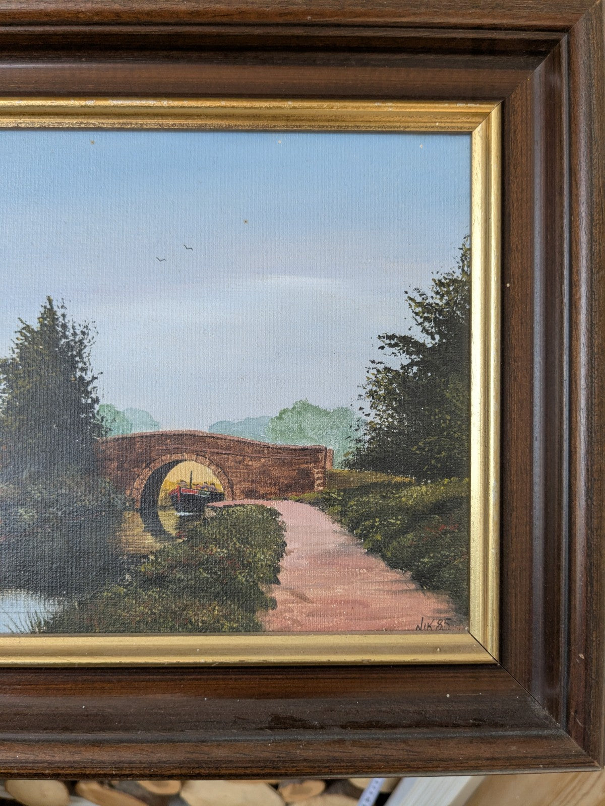 Painting Framed Canal Boat Landscape English Countryside Nick Malone Picture