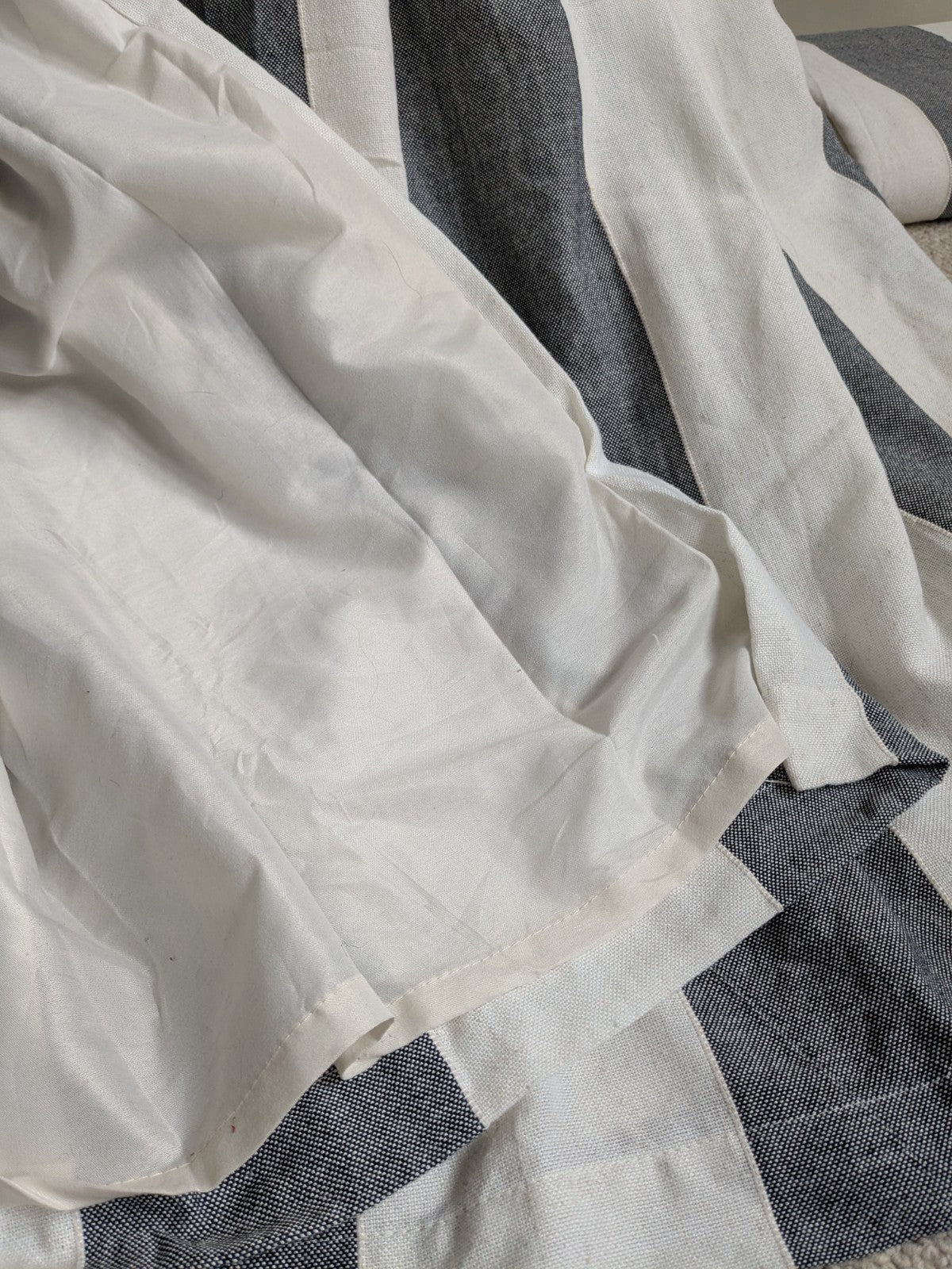 Linen Blend Curtains W168 x L182 cm Blue Off-white Wide Stripes Eyelet Nautical