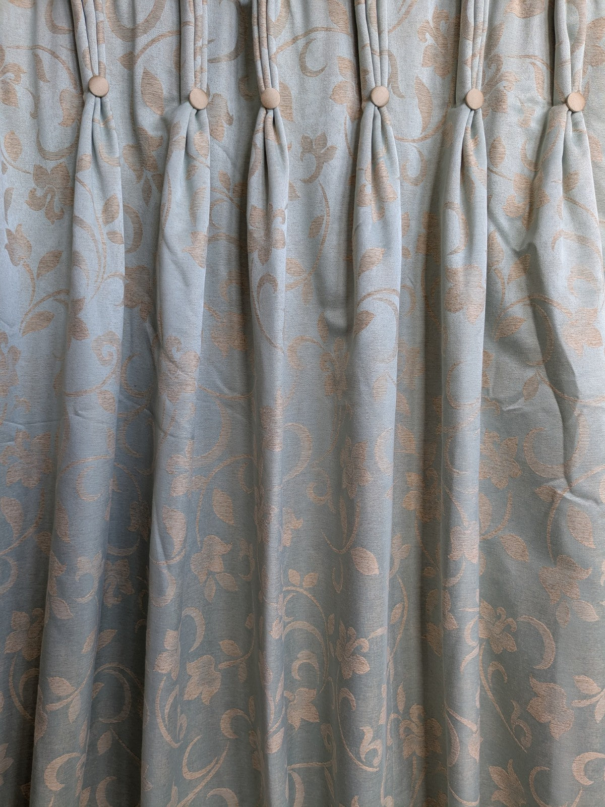 Warm Damask Interlined Curtains W36 x L85 in Duck Egg Blue Satin Jacquard Floral