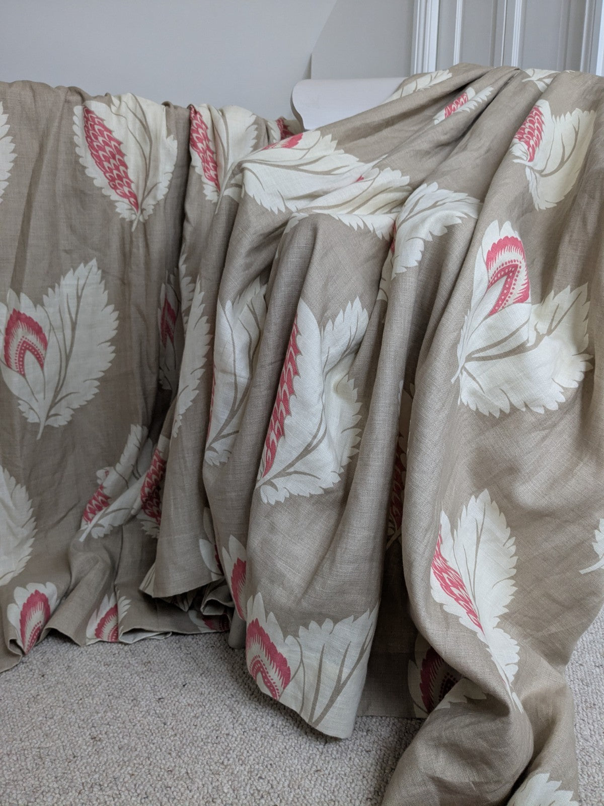 Sanderson Curtains Pencil Pleat D54 x W50 in Beige Pink Linen Lined