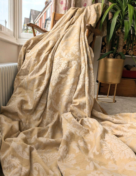 Damask Lined Curtains W140 x L85 in Extra Wide Long Beige Satin Jacquard Heavy