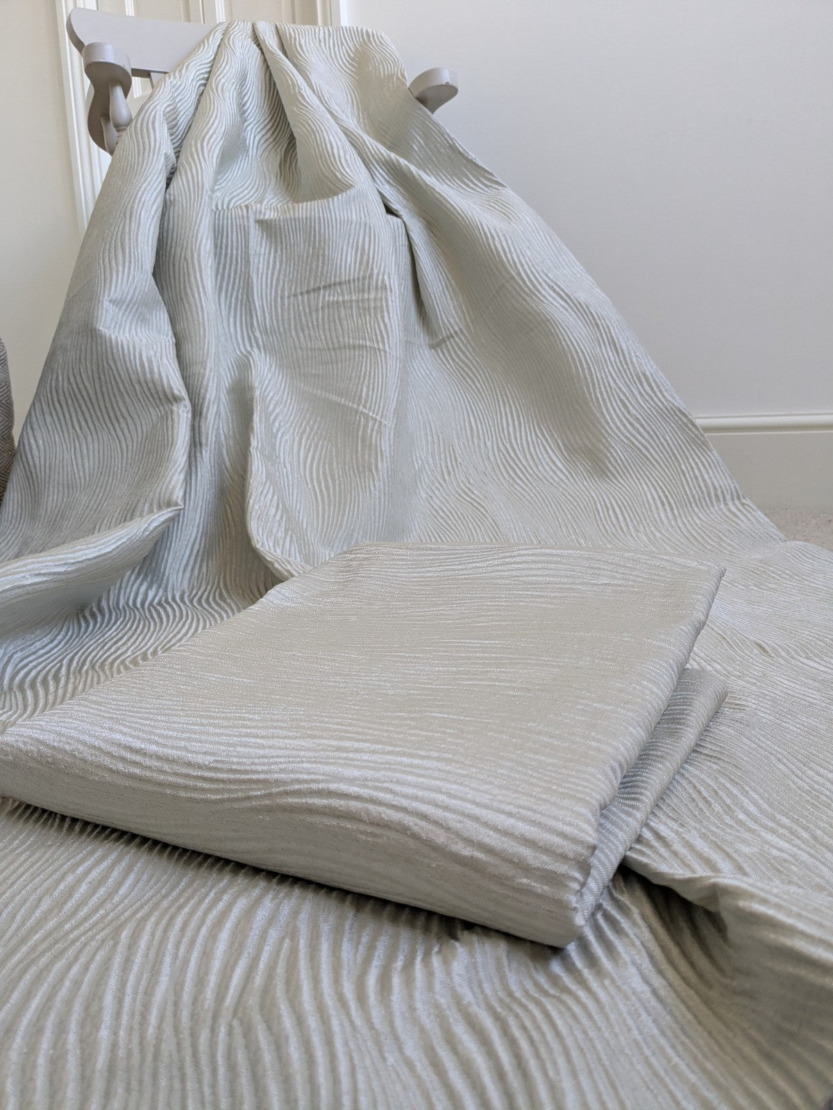 Next Grey Silver Eyelet Curtains Textured Wavy Long W135 x L229cm (53X90") READ 