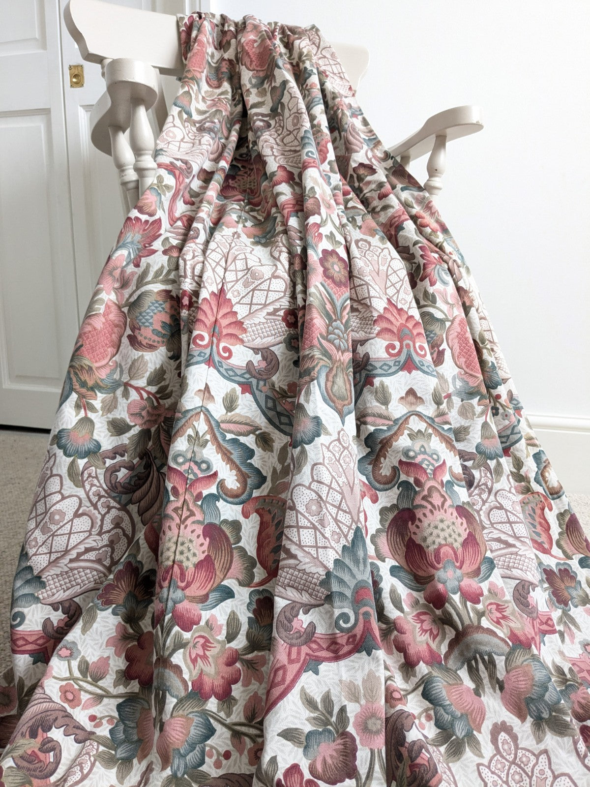 Vintage Jacobean Style Curtains W164 x L220 cm Floral Lined Pink Long READ DESC.