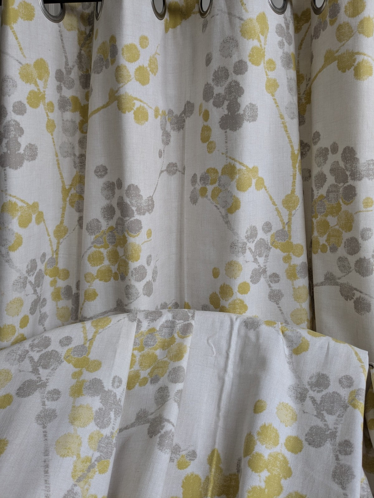 Next Long Cotton Eyelet Curtains 135x229 cm W53xD90in Lined Yellow Floral Beige