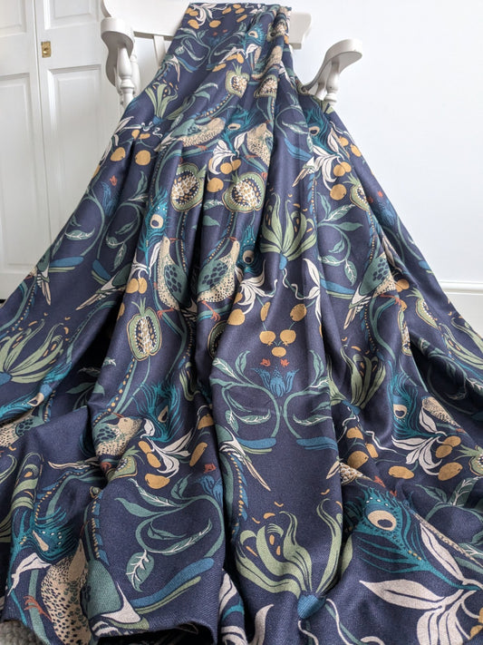 Dunelm Curtains W228 x L182 cm Havisham Navy Blue Fully Lined Eyelet Bird Print