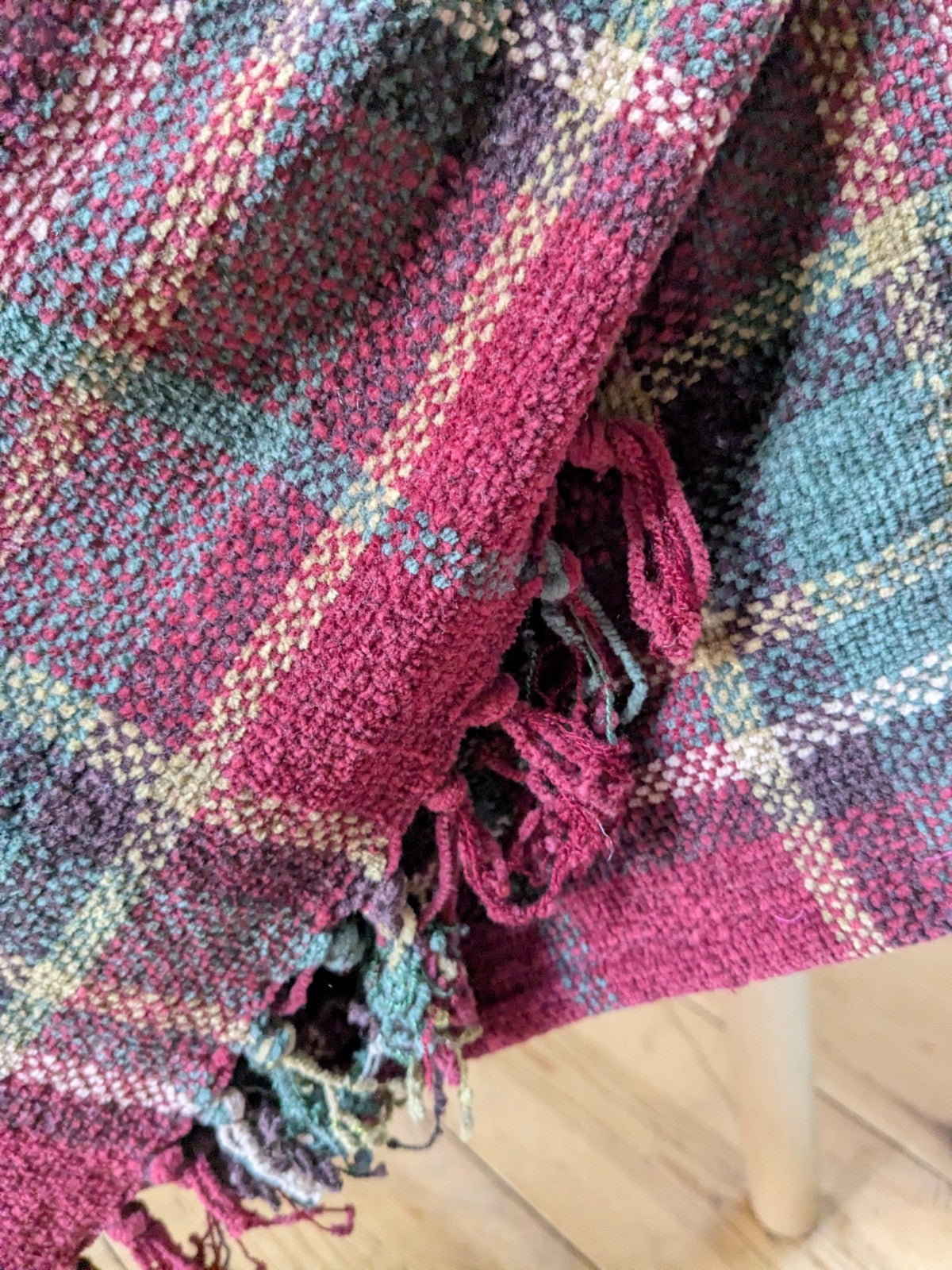 Laura Ashley Blanket 200 x 150cm Chenille Red Plaid Tartan Throw 