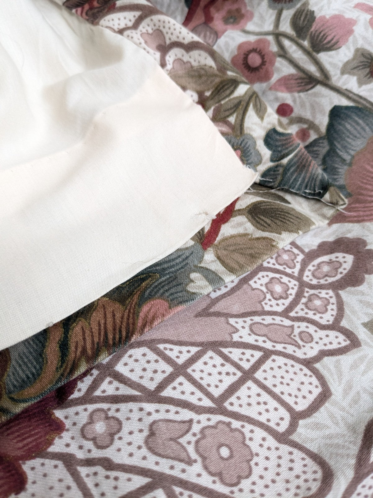 Vintage Jacobean Style Curtains W164 x L220 cm Floral Lined Pink Long READ DESC.