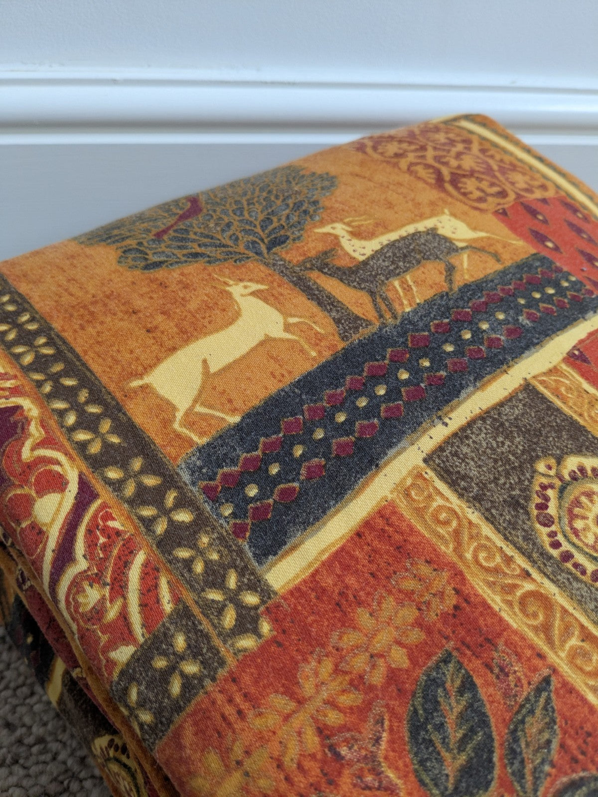 Vintage Raj Elephant Patchwork Design Gold Detailing Orange Curtains W58" x L68"