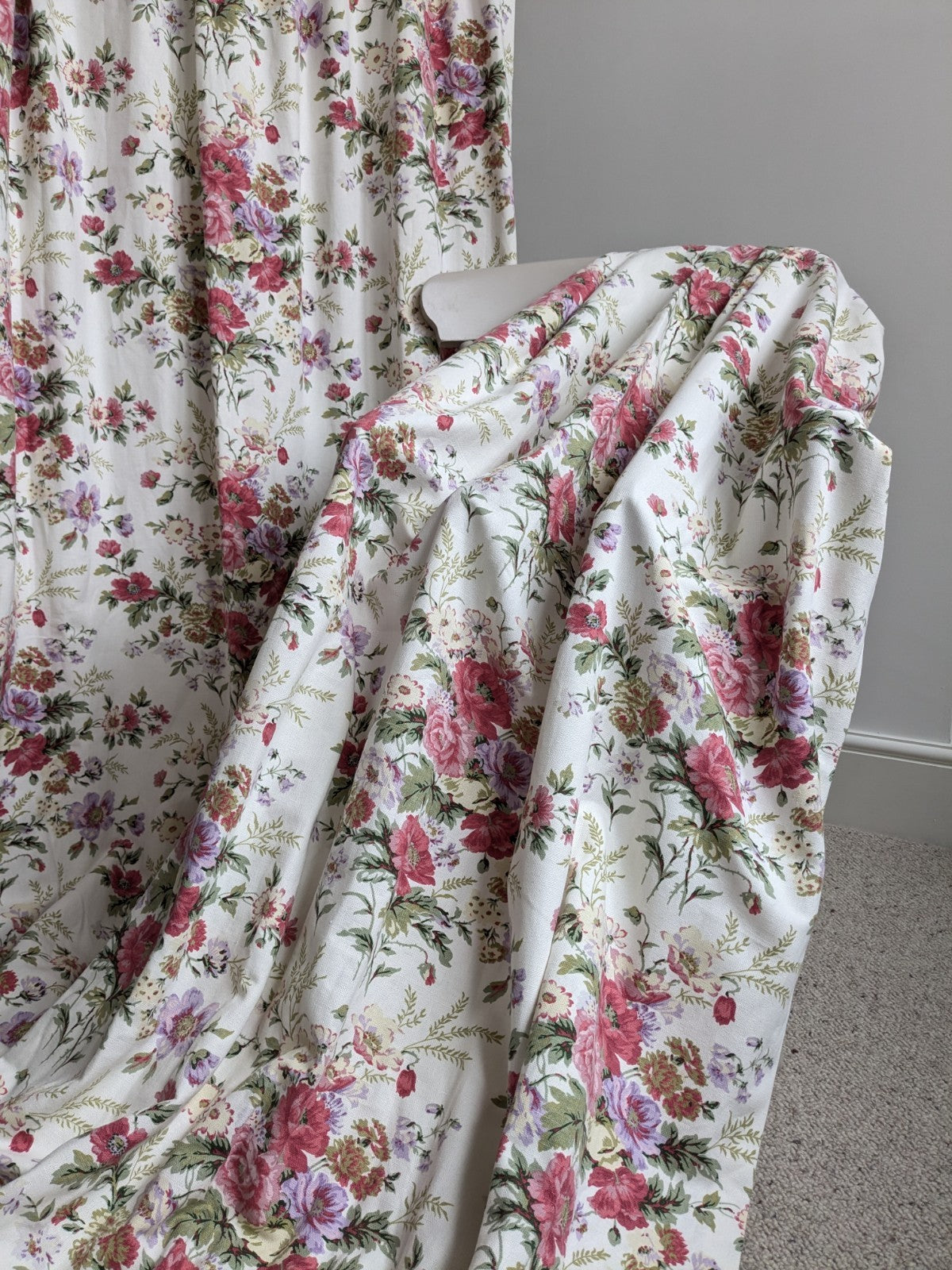 Laura Ashley Pencil Pleat Curtains Arundel Rose Floral D81 x W51 in Lined Long