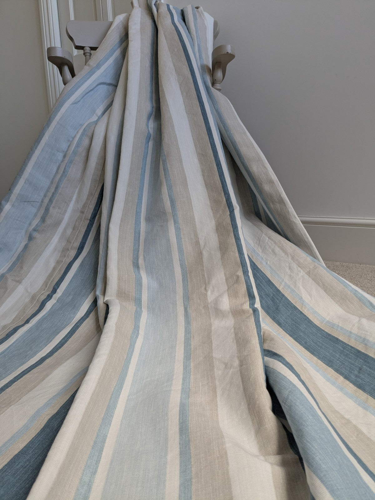 Laura Ashley Stripe Blue Curtains Pinch Pleat W102 x D206cm Fleece Lined