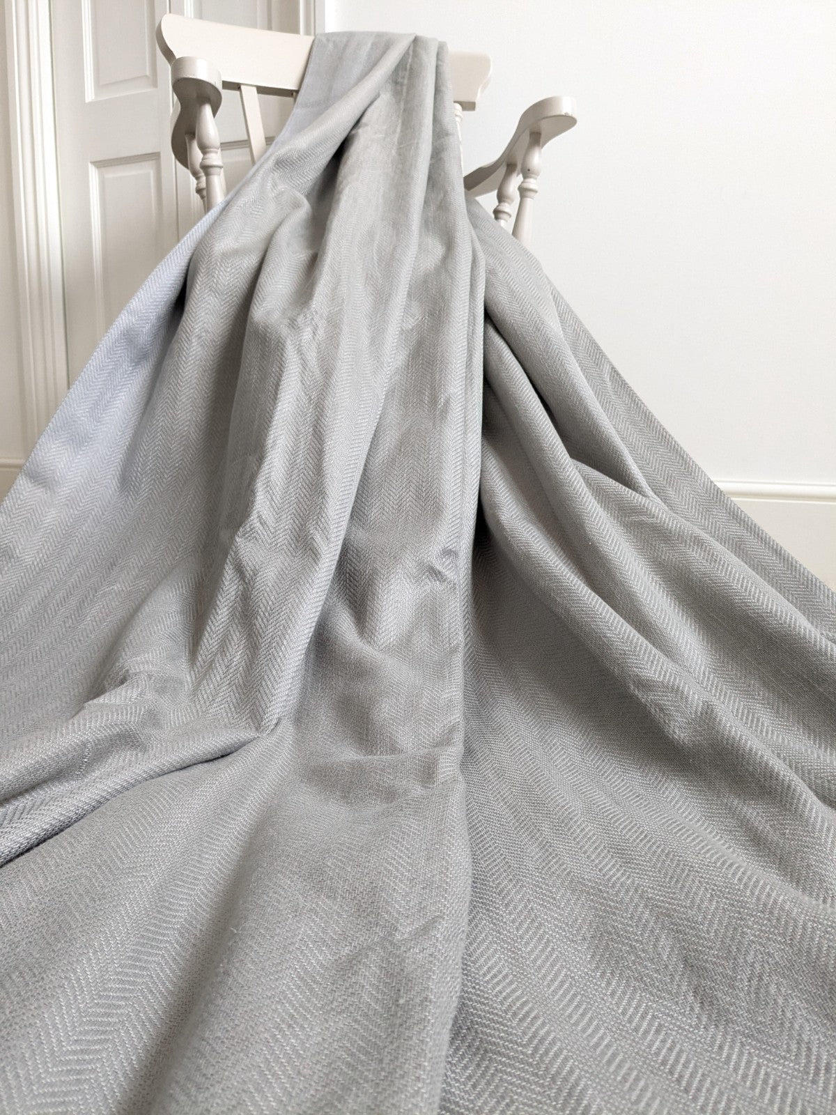 Laura Ashley Curtains W155 x L228cm Grey Herringbone Eyelet Lined Long