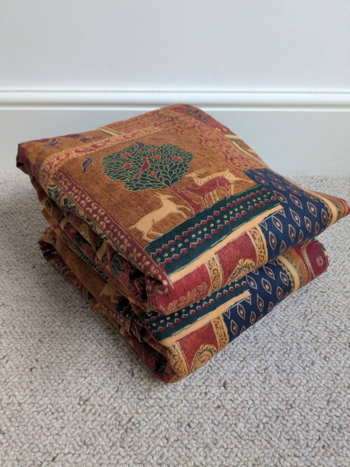 Vintage Raj Elephant Patchwork Design Gold Batik Details Curtains W72" x L70"