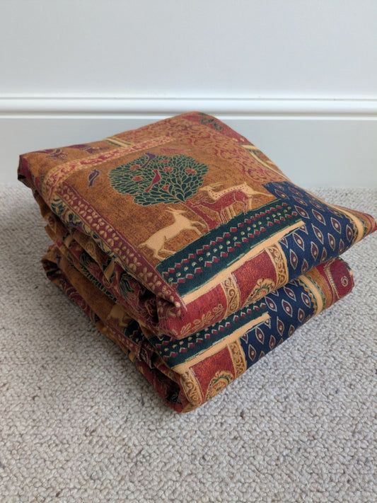 Vintage Raj Elephant Patchwork Design Gold Batik Details Curtains W72" x L70"