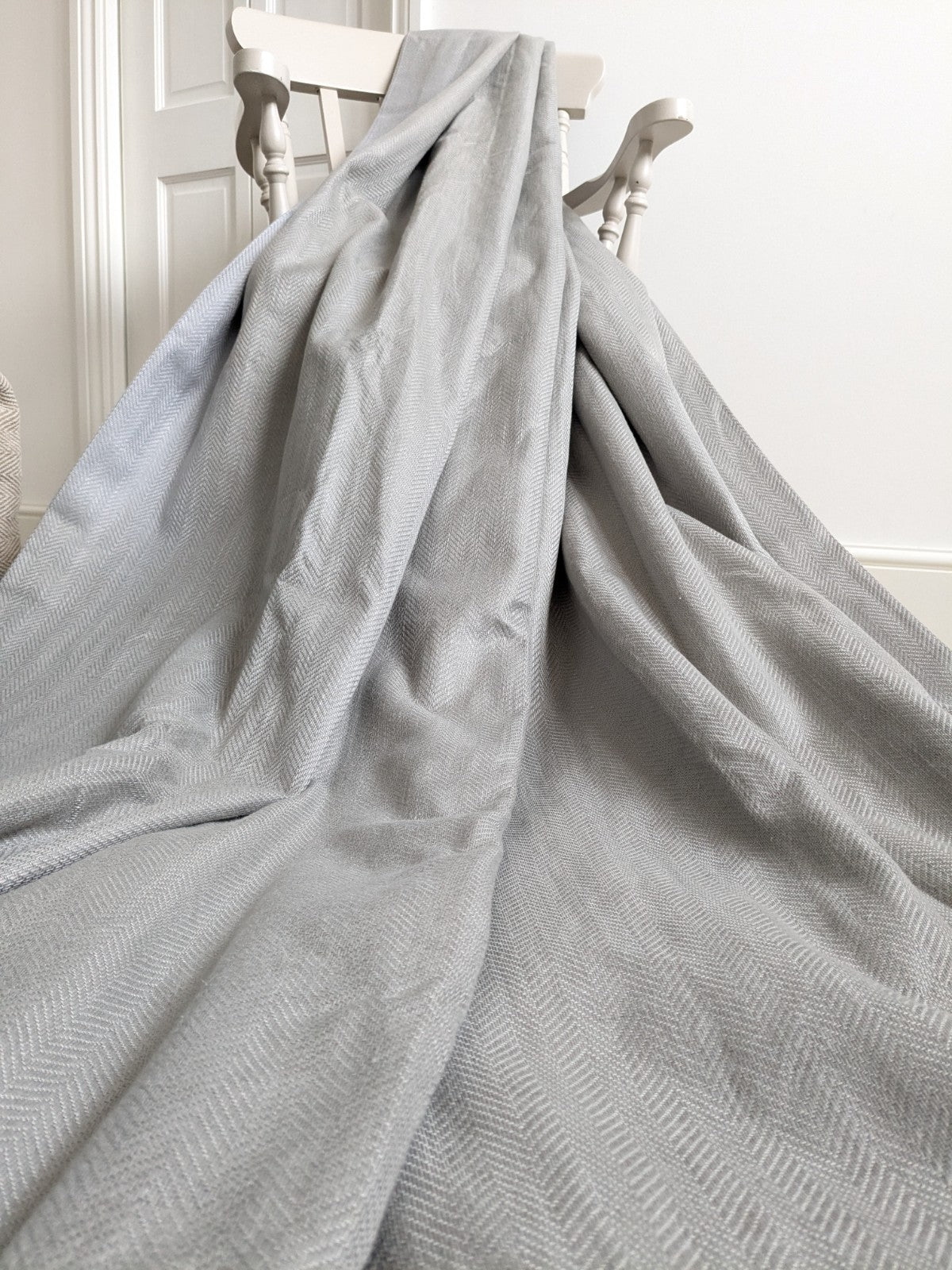 Laura Ashley Curtains W155 x L228cm Grey Herringbone Eyelet Lined Long