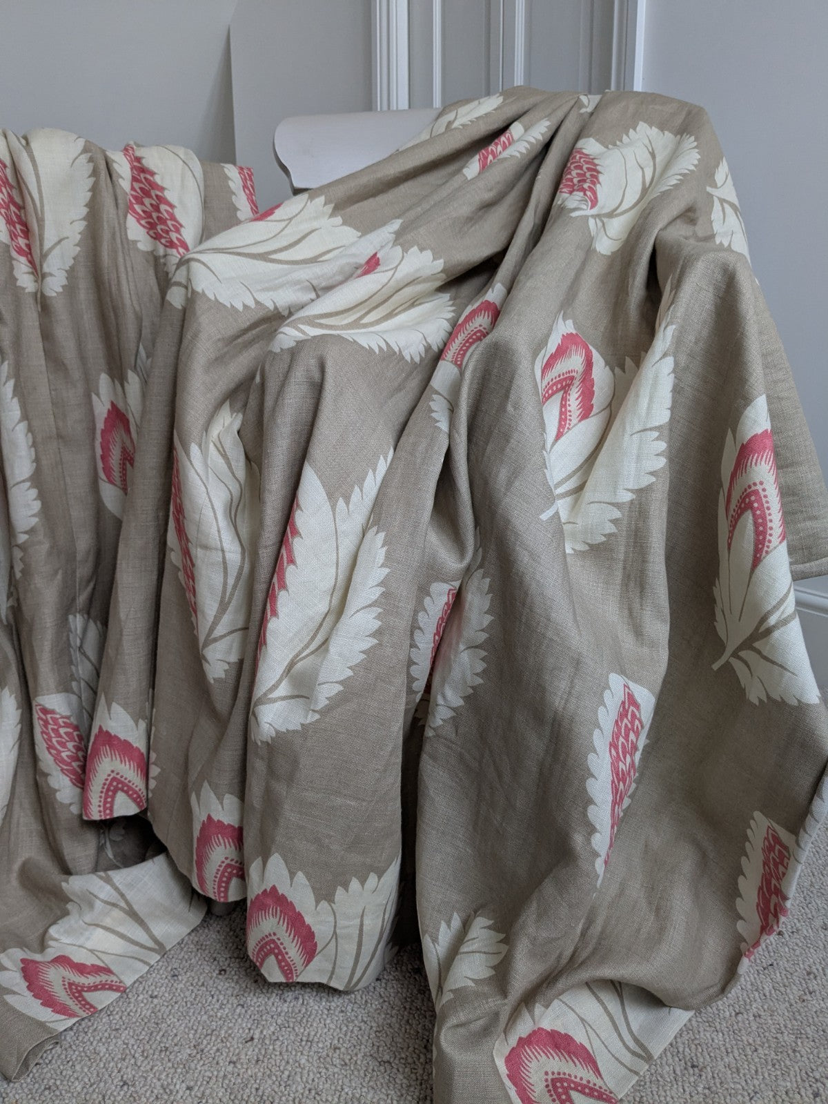 Sanderson Curtains Pencil Pleat D54 x W74 in Beige Pink Linen Lined