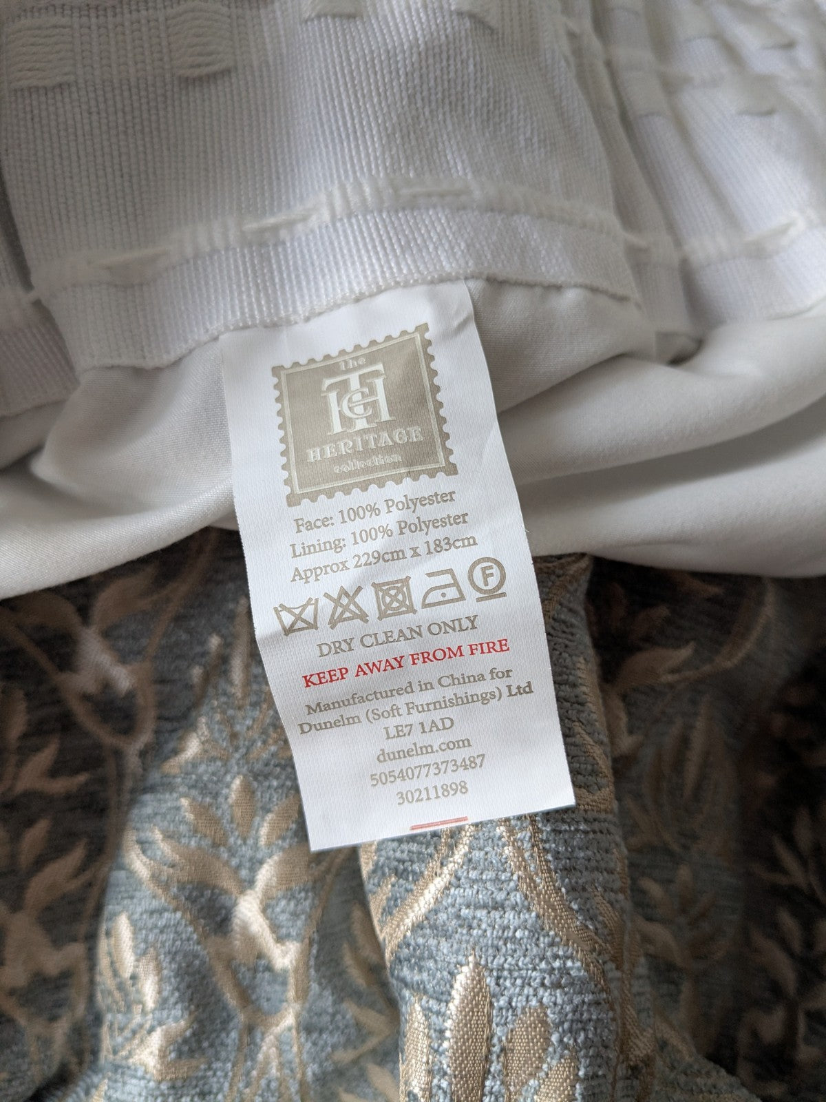 Dunelm Heritage Curtains W229 x D183 cm Duck Egg Blue Lined Extra Wide Thick