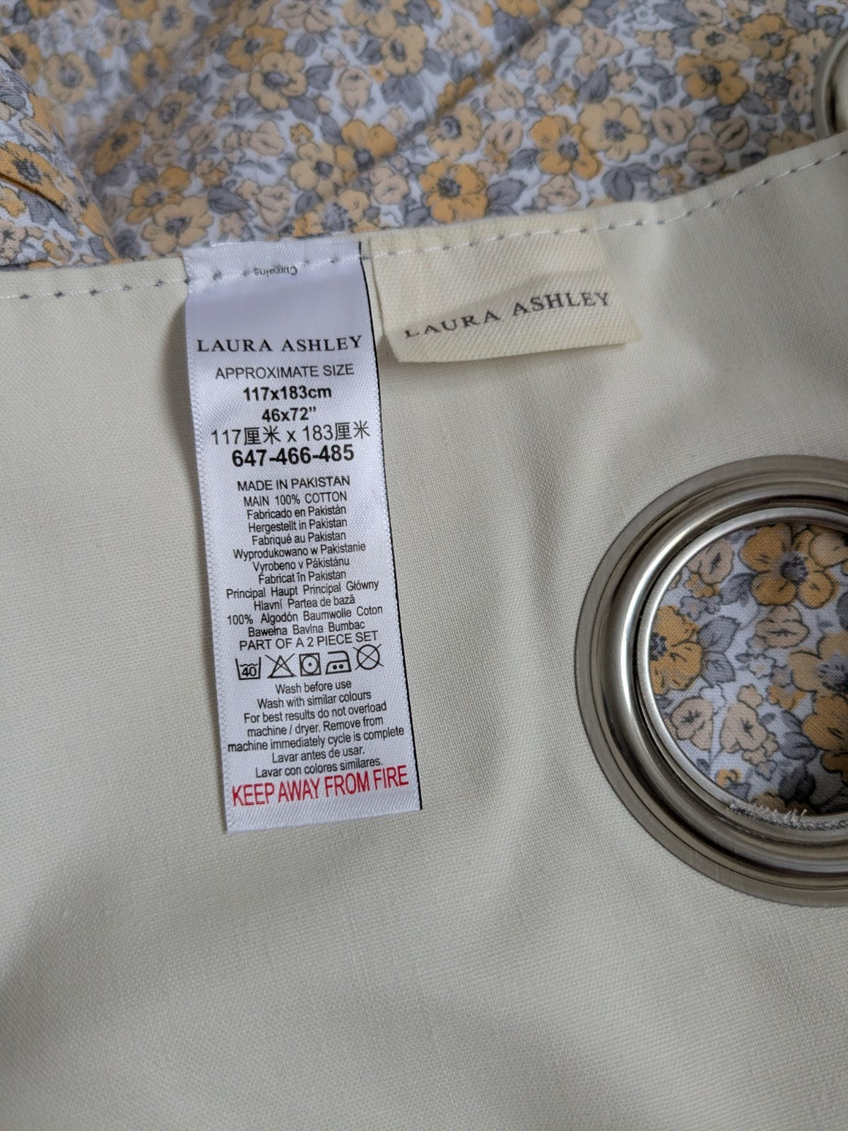 Laura Ashley Libby Ditsy Floral Eyelet Blackout Curtains Grey W117 x 183 cm