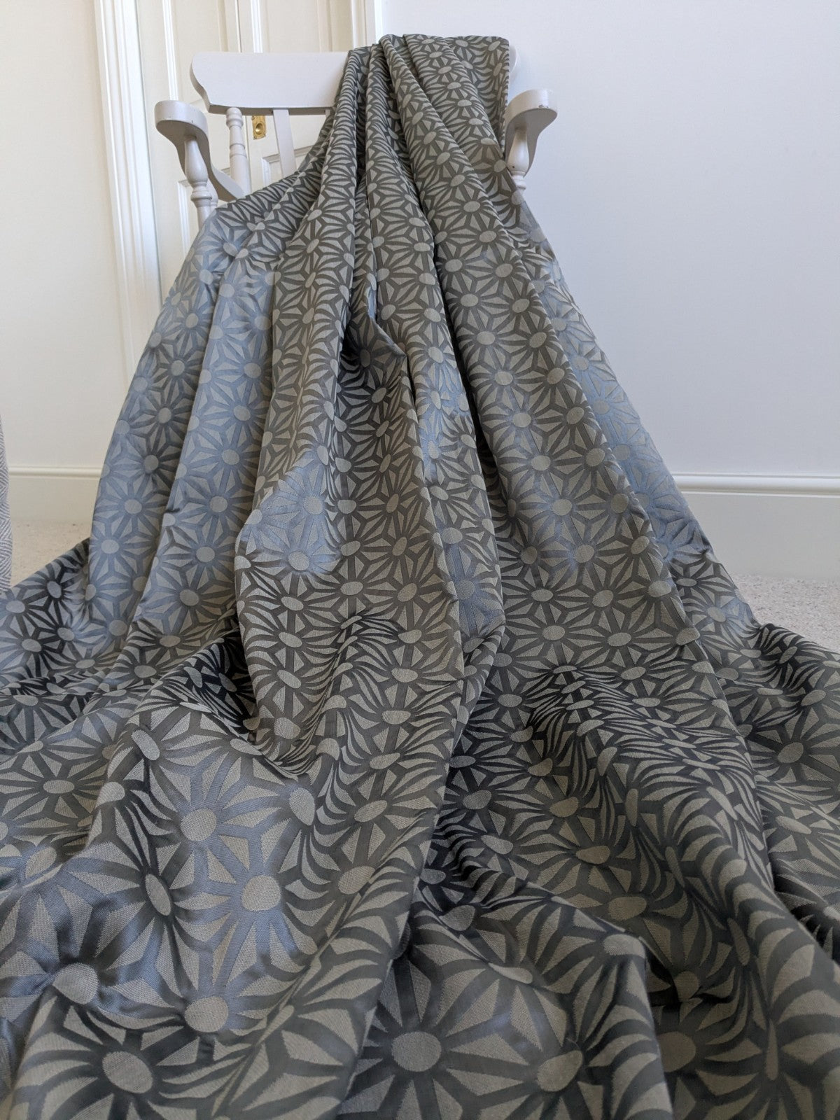 John Lewis Lined Eyelet Curtains Grey Geometric Heavy Long W220 x L220cm READ DE