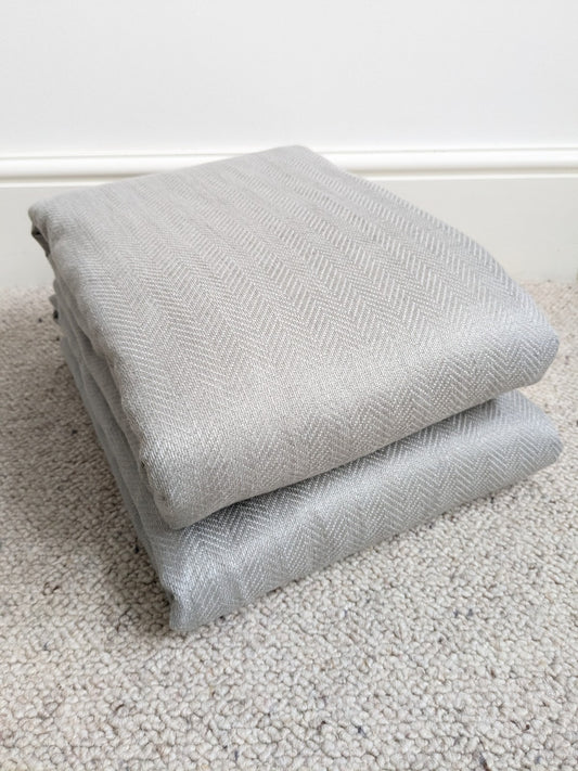 Laura Ashley Curtains W155 x L228cm Grey Herringbone Eyelet Lined Long