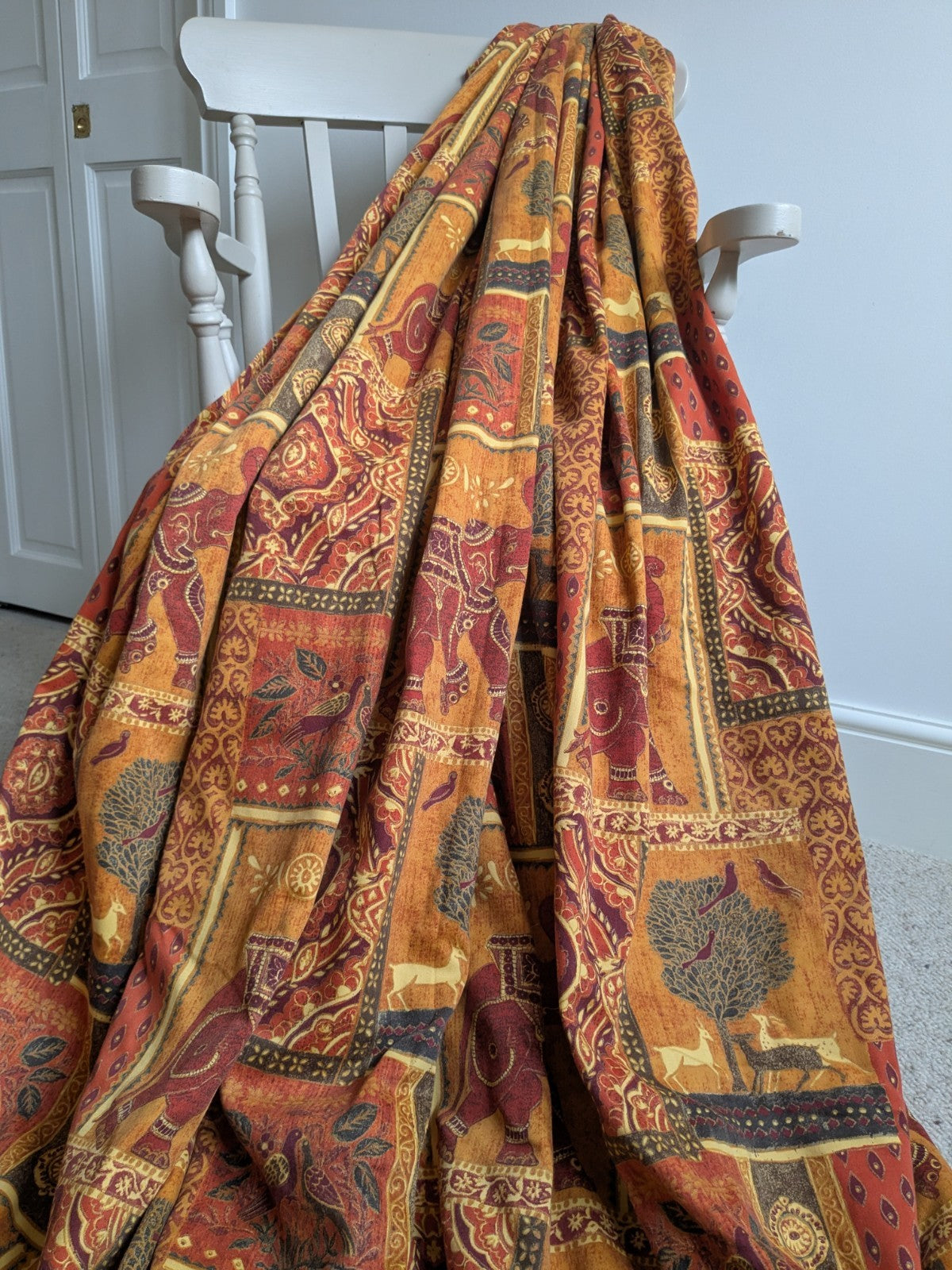 Vintage Raj Elephant Patchwork Design Gold Detailing Orange Curtains W58" x L68"