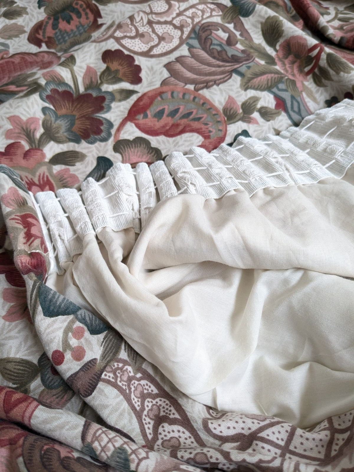 Vintage Jacobean Style Curtains W164 x L220 cm Floral Lined Pink Long READ DESC.