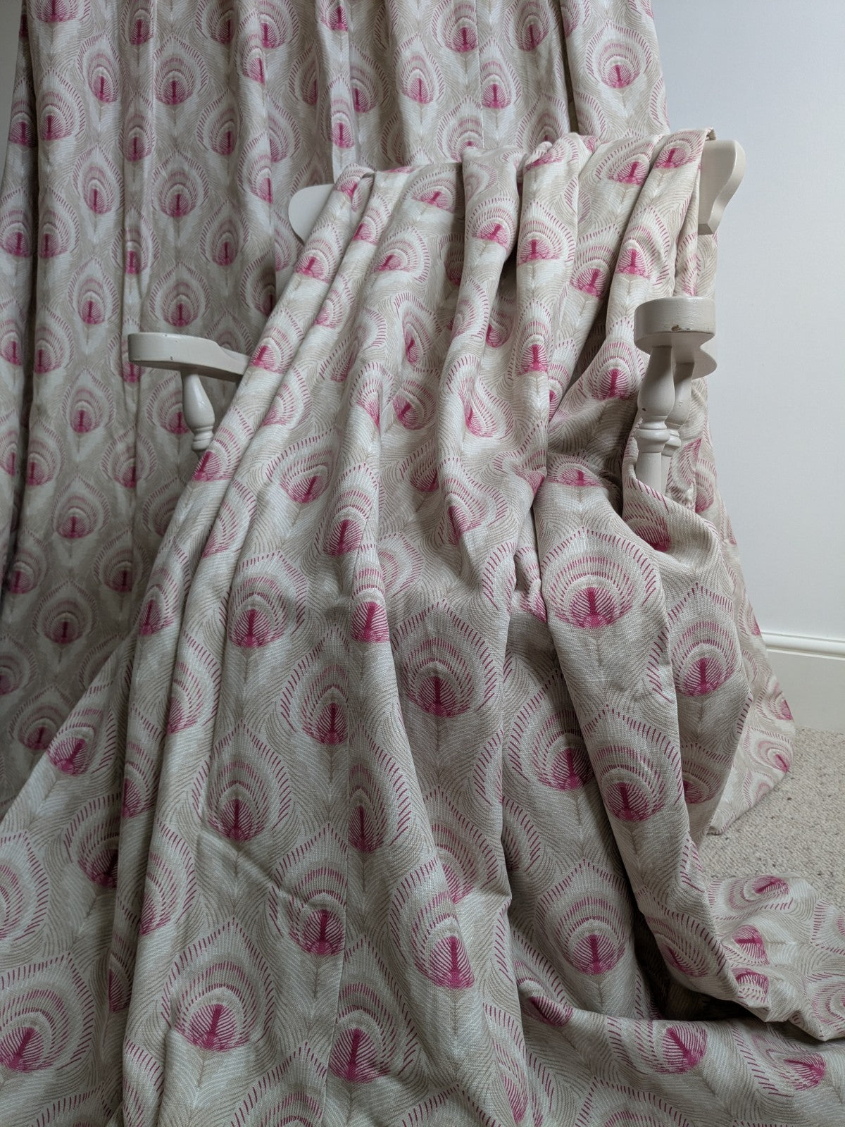 Laura Ashley Montague Ruby Lined Curtains Width 76" Drop 78" each Beige Pink