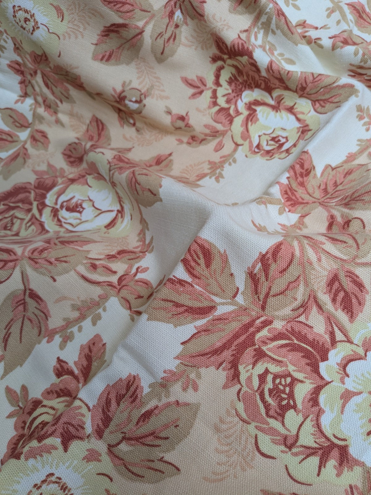 Laura Ashley Fabric Linen Cotton Remnant 1994 Pink Cream Floral 53 x 35 in