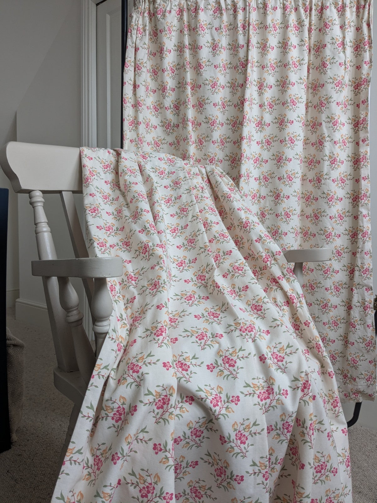 Vintage Laura Ashley Floral Curtains 1990 Off-white Pink Orange W43 x L49" 